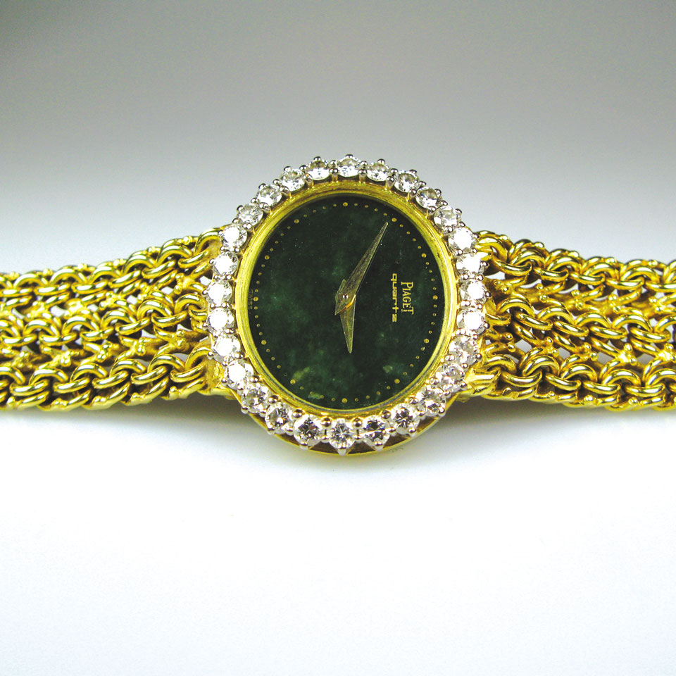 Appraisal: Lady s Piaget wristwatch quartz movement with a jade dial