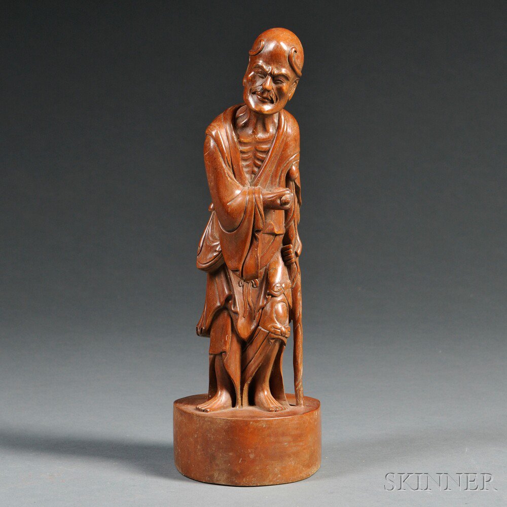 Appraisal: Carved Wood Standing Figure of a Luohan China possibly made