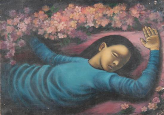 Appraisal: MEXICAN SCHOOL th century THE DREAM Oil on canvas -