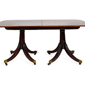 Appraisal: A George II Style Crossbanded Mahogany Two-Pedestal Table TH CENTURY