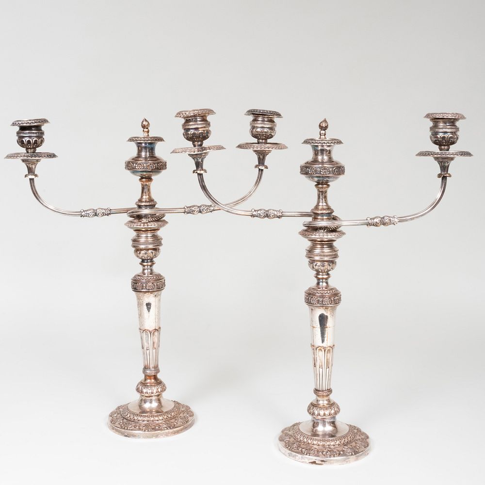 Appraisal: Pair of Silver Plate Two-Light Candelabra x x in Property