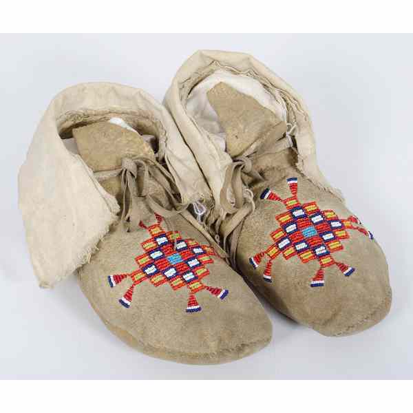 Appraisal: Northern Plains Beaded Hide Moccasins thread and sinew-sewn with soft