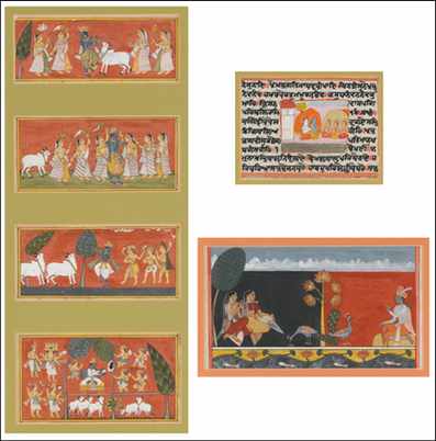 Appraisal: A Collection of Indian Gouache Illuminated Pages Vividly painted images