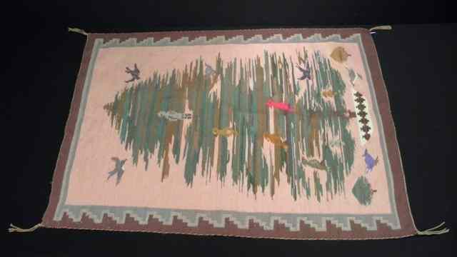 Appraisal: Hand woven Indian tapestry blanket Depicts a tree with birds