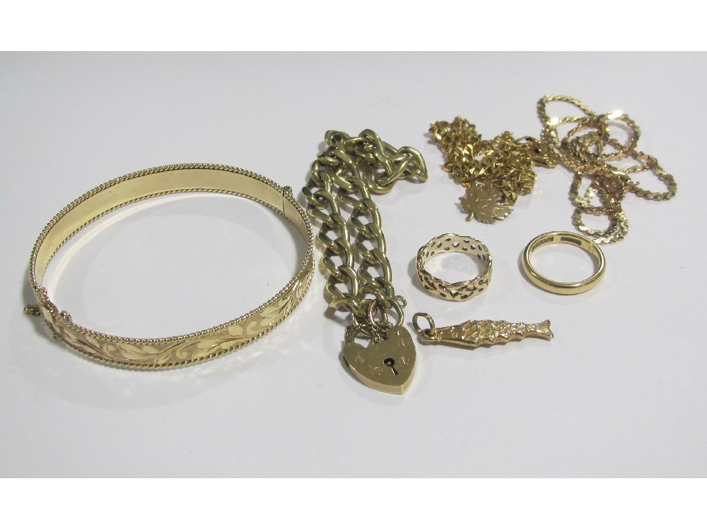 Appraisal: Lot of ct gold to include bangle two bracelets ring