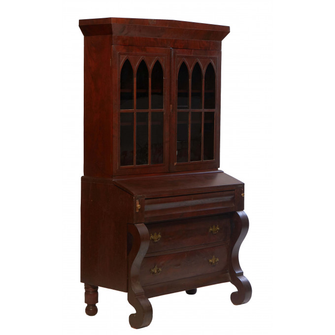 Appraisal: American Classical Gothic Carved Mahogany Secretary Bookcase th c the