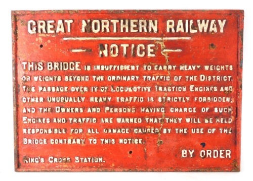 Appraisal: A cast iron Great Northern Railway notice This Bridge is