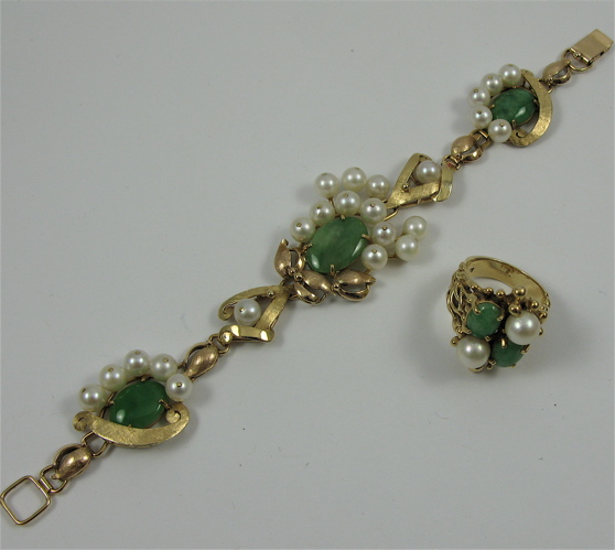 Appraisal: TWO ARTICLES OF JADE AND PEARL JEWELRY including a -