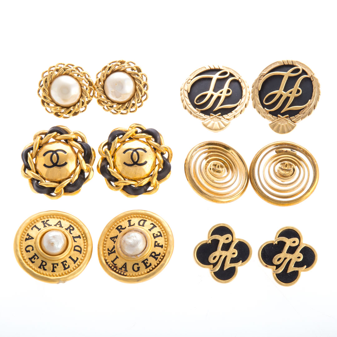 Appraisal: Six Pairs of Chanel Karl Lagerfeld Clip Earrings Including three