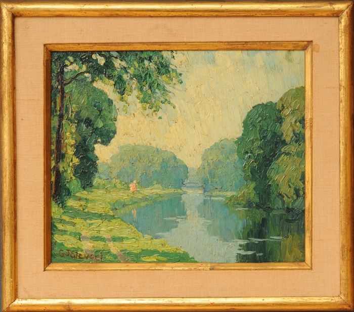 Appraisal: GEORGE J STENGEL - ALONG THE CANAL Oil on board