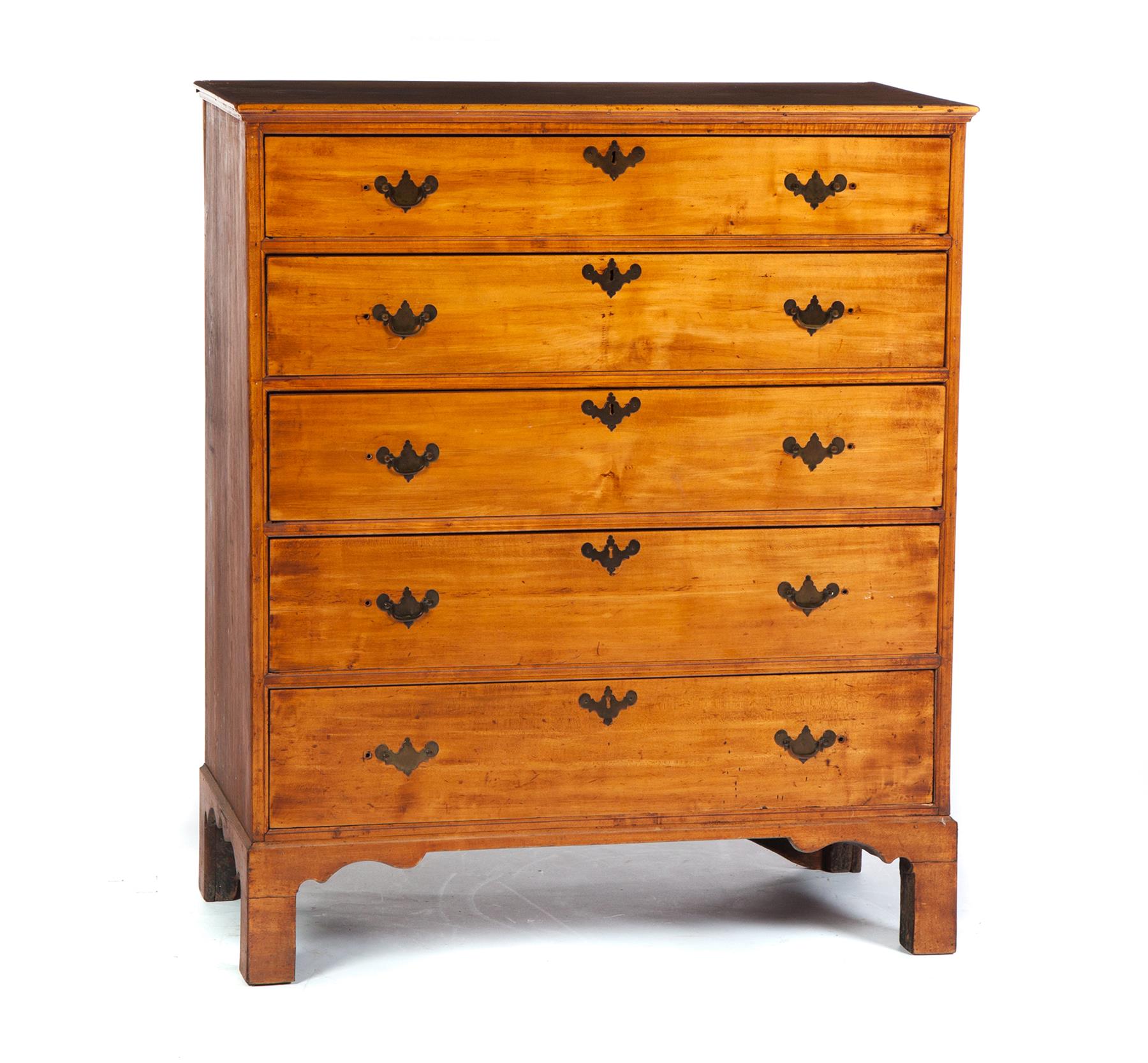 Appraisal: LATE-CHIPPENDALE FIVE-DRAWER CHEST American ca maple with pine secondary Dovetailed