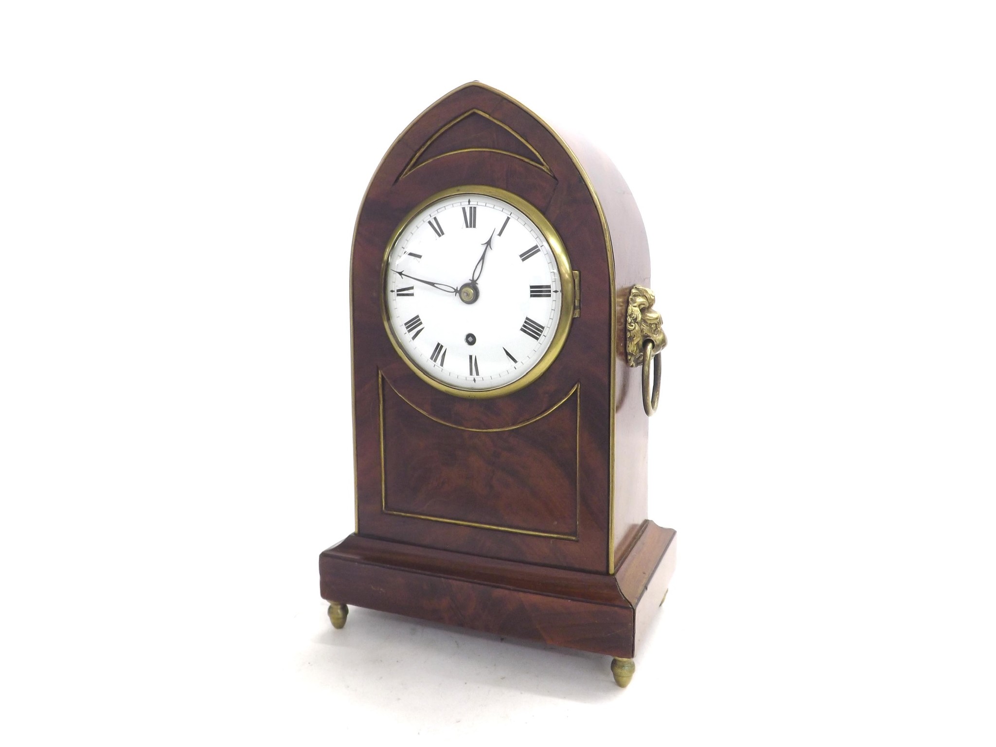 Appraisal: Good mahogany single fusee lancet mantel clock the convex white