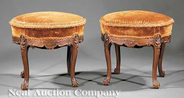 Appraisal: A Pair of Antique Carved Mahogany Stools mid- th c