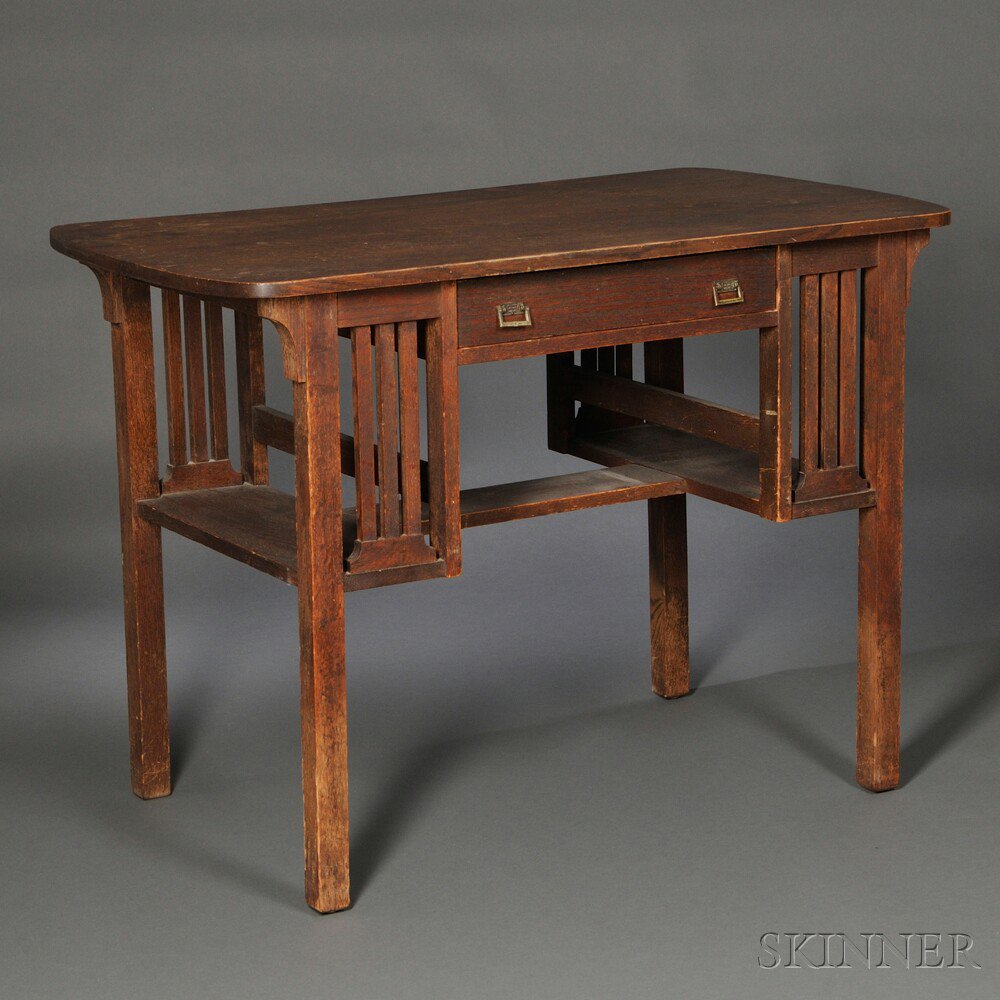 Appraisal: Oak Mission-style Desk early to mid- th century the rectangular