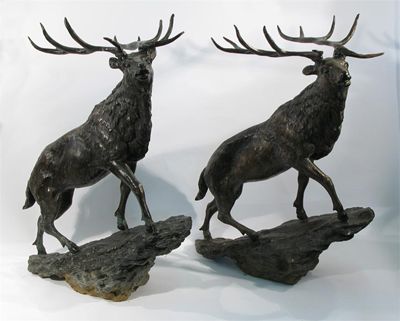 Appraisal: A modern bronze of a ten-pointer stag on a rocky