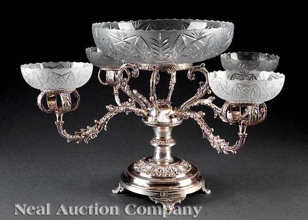 Appraisal: A Pair of Antique English Silverplate Two-Light Candelabra c scroll