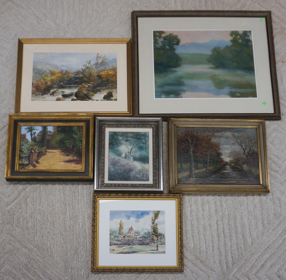 Appraisal: Collection of Six Landscape Paintings Including pastel two watercolors and