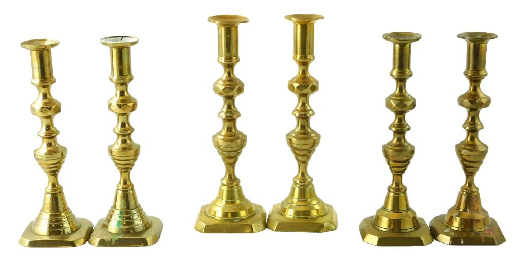 Appraisal: Three Pair th C beehive candlesticks all with cut corner