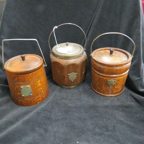 Appraisal: English Oak Biscuit Barrels plus swing handles