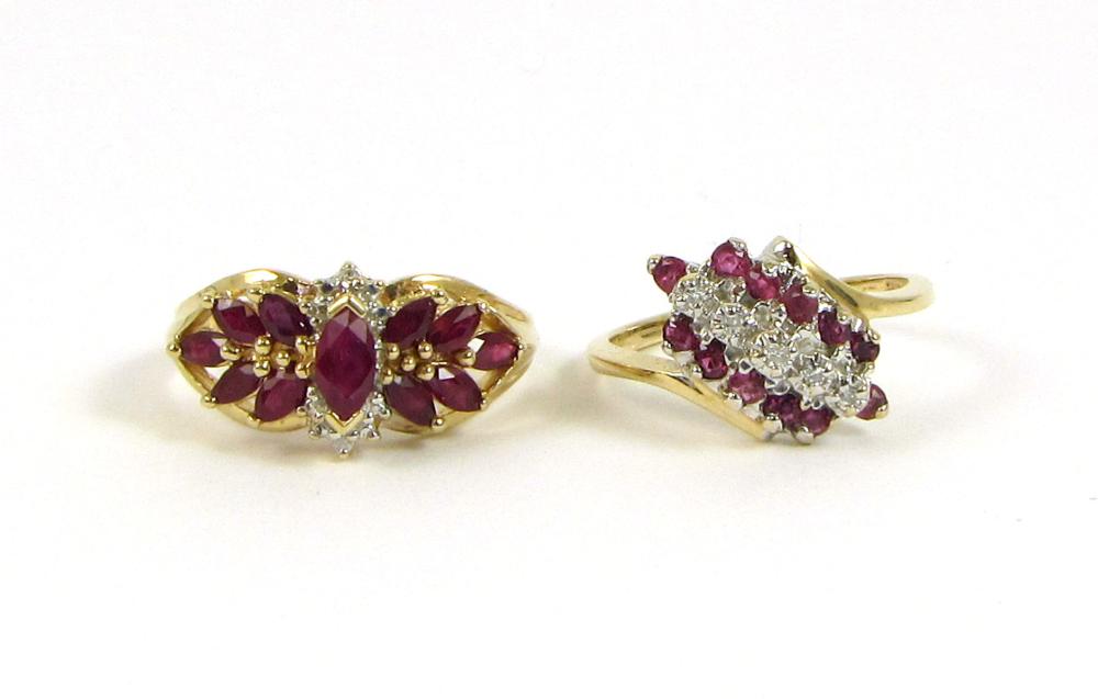 Appraisal: TWO RUBY DIAMOND AND YELLOW GOLD RINGS k gold ring