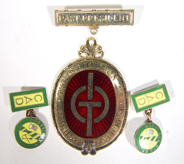 Appraisal: Silver gilt Masonic style medal with enamel decoration silver bar