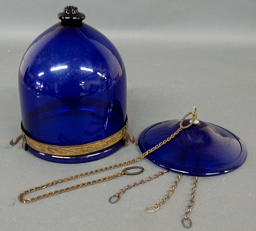 Appraisal: - American cobalt blue glass hanging hall lantern th c