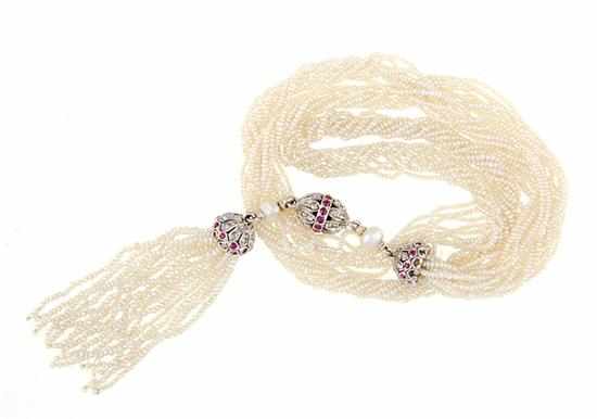 Appraisal: Belle Epoque pearl and gem-set gold sautoir circa eight strands