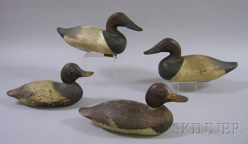 Appraisal: Four Painted Wooden Factory Duck Decoys three canvasback drakes and