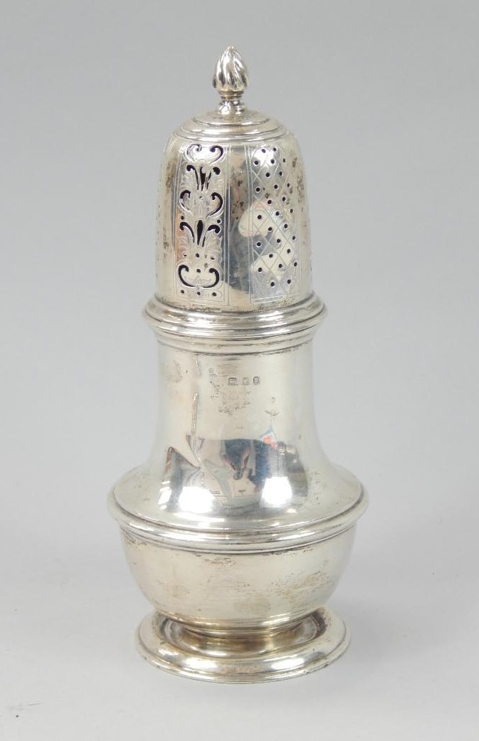 Appraisal: A George V silver sugar castor of conical outline with