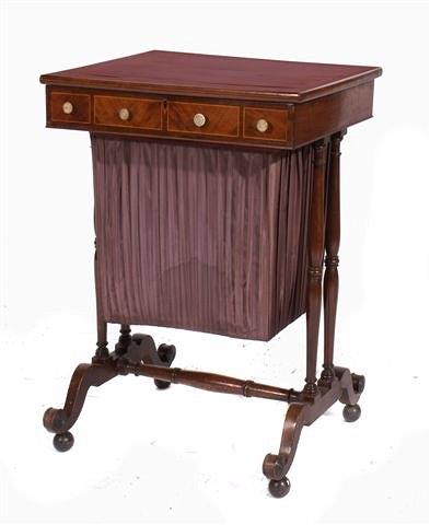 Appraisal: A Georgian mahogany work table with walnut banded top the