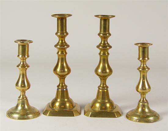 Appraisal: Two Pairs of Brass Candlesticks th Century One pair with