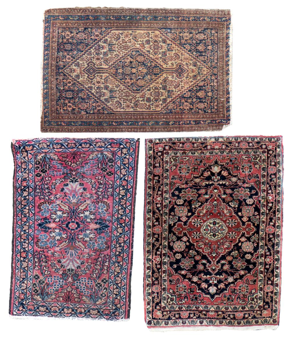 Appraisal: THREE PERSIAN RUGS MATSeach wool on cotton the first black