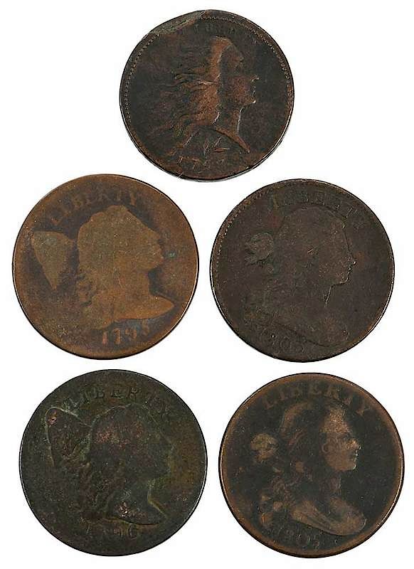 Appraisal: Early U S Copper Large Cents coins total dates include