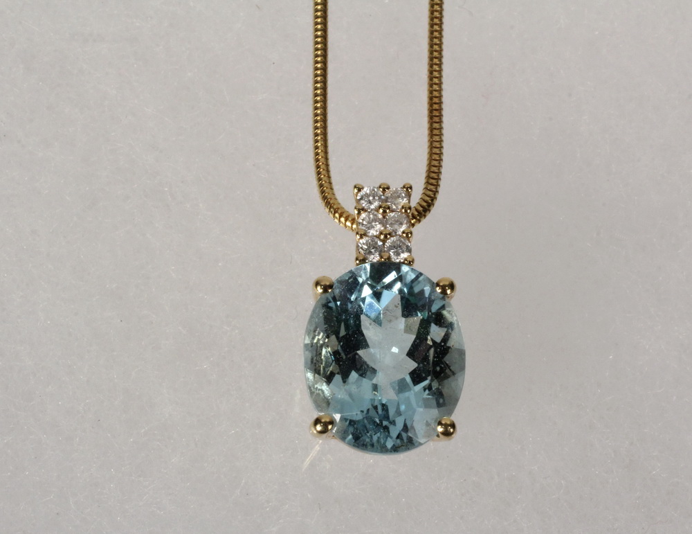 Appraisal: PENDANT - K Yellow Gold Aquamarine and Diamond Pendant on