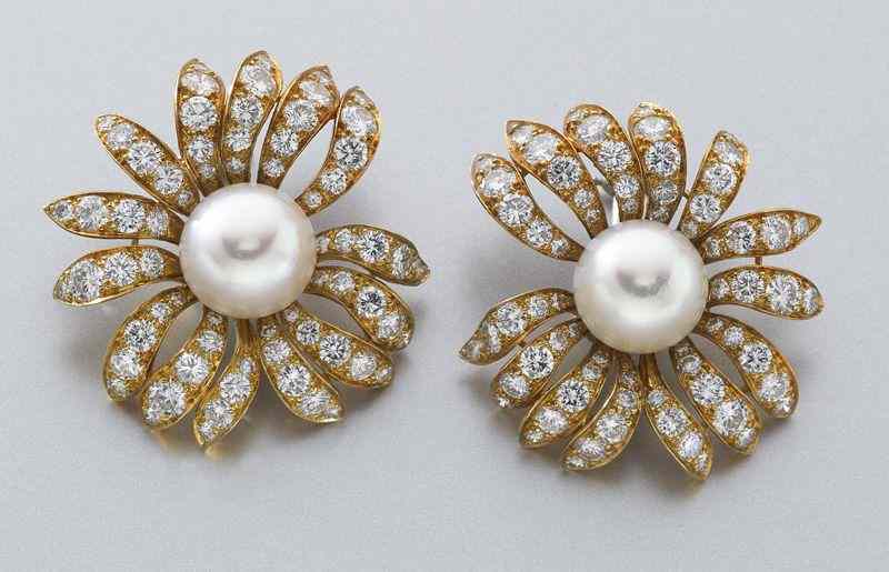 Appraisal: Pr Julius Cohen S S pearl and diamond earringsfeaturing a