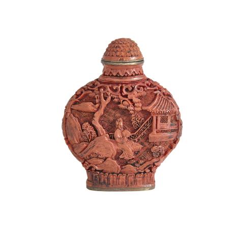 Appraisal: A Carved Cinnabar Lacquer Snuff Bottle Qianlong Mark th Century