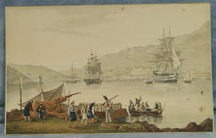 Appraisal: Hand-colored engraving View of the Town and Harbor or Vathi