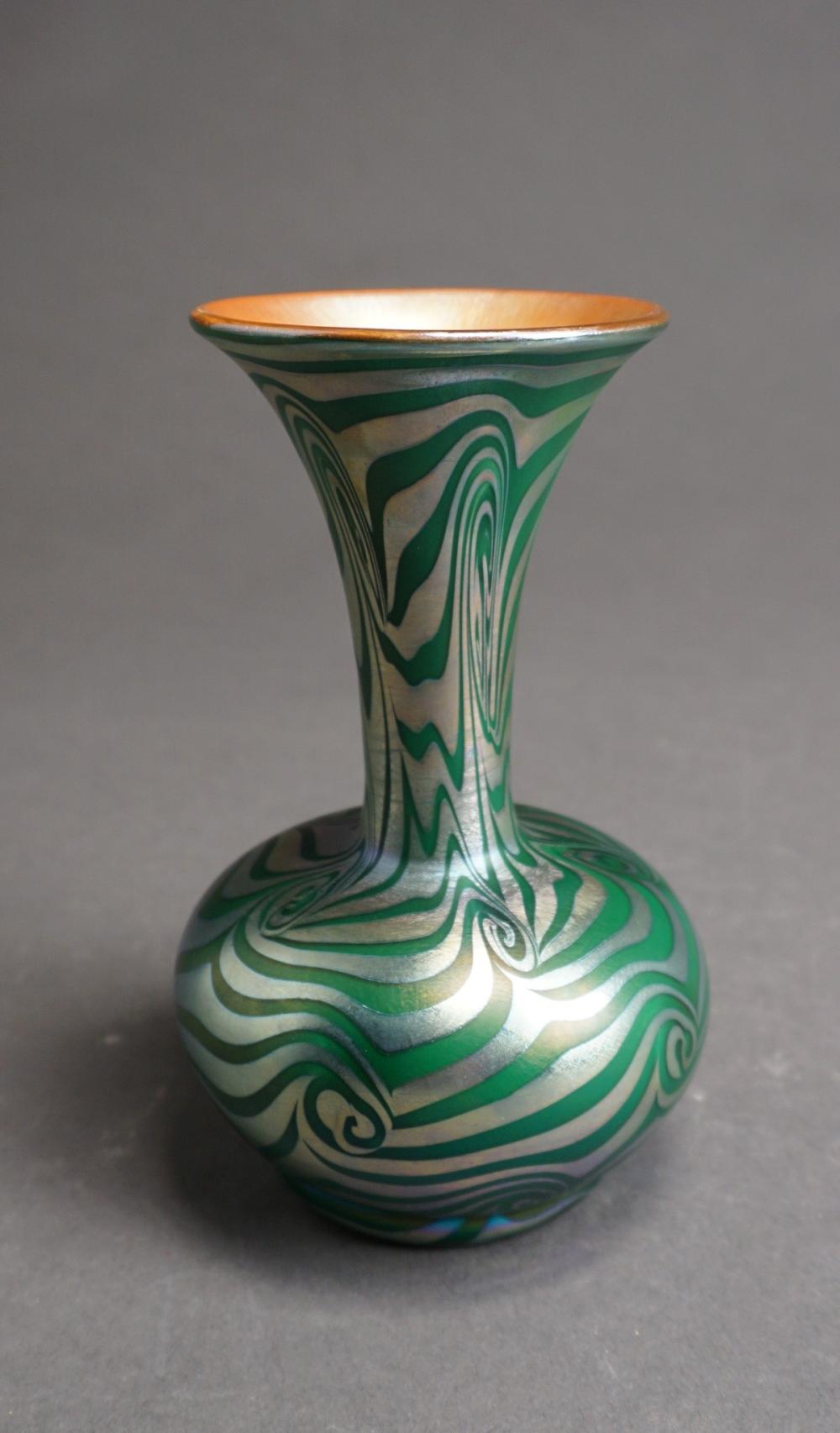 Appraisal: Unsigned Green and Iridescent Swirl Glass Vase H in cm