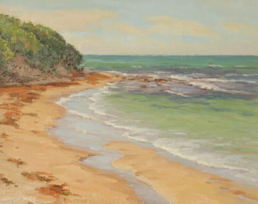 Appraisal: YEAGER Scott American - Tropical Shoreline Oil Canvas Masonite ''