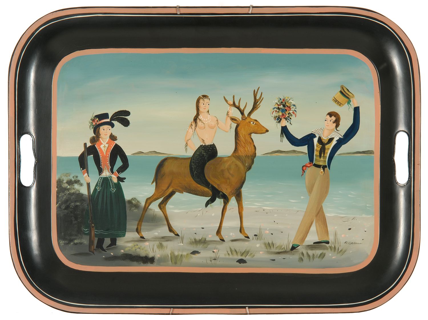 Appraisal: RALPH EUGENE CAHOON JR American - Painted tray depicting a