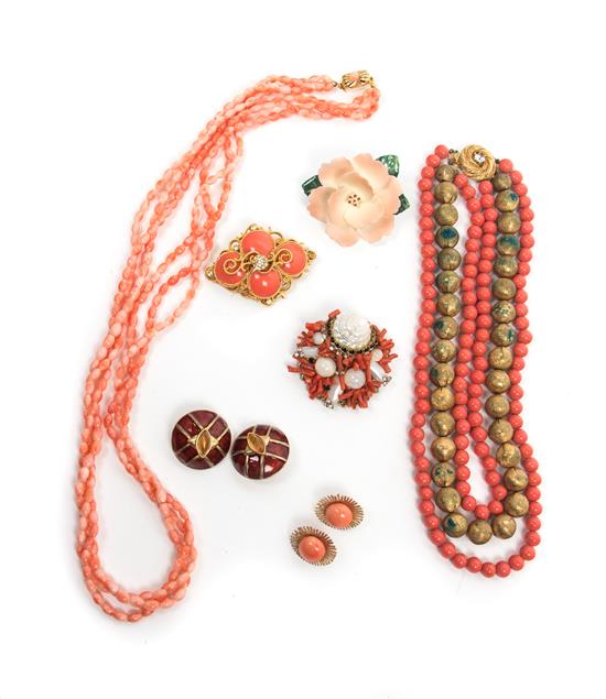 Appraisal: Sale Lot A Group of Costume Coral Jewelry consisting of