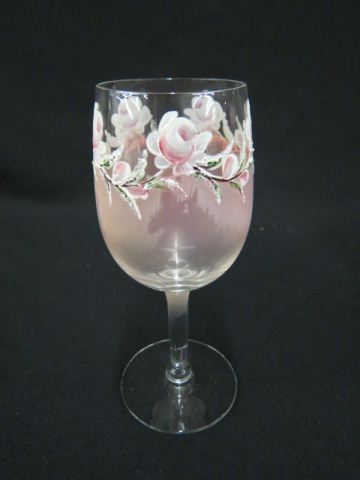 Appraisal: pc Handpainted Crystal Tableware rose garland design frosted trim includes