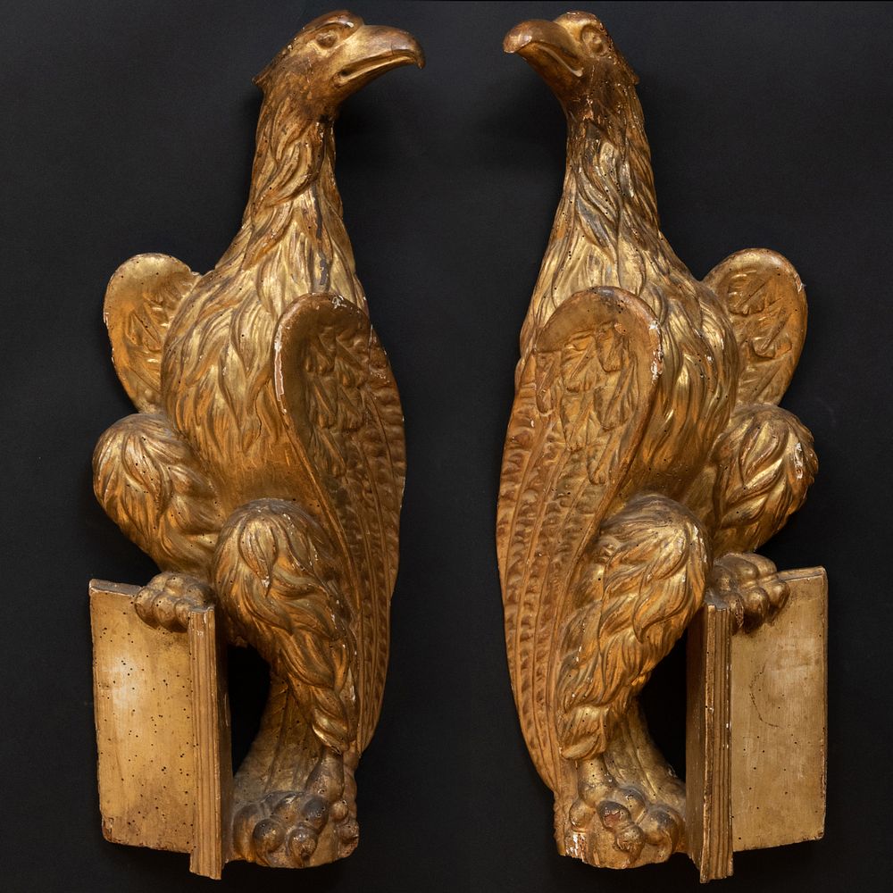 Appraisal: Pair of Italian Baroque Carved Giltwood Models of Eagles Each