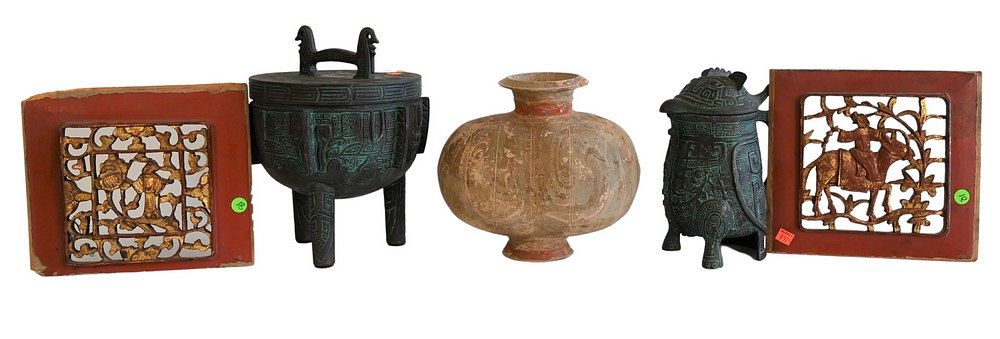 Appraisal: Five Piece Lot to include a carved lidded vessel along