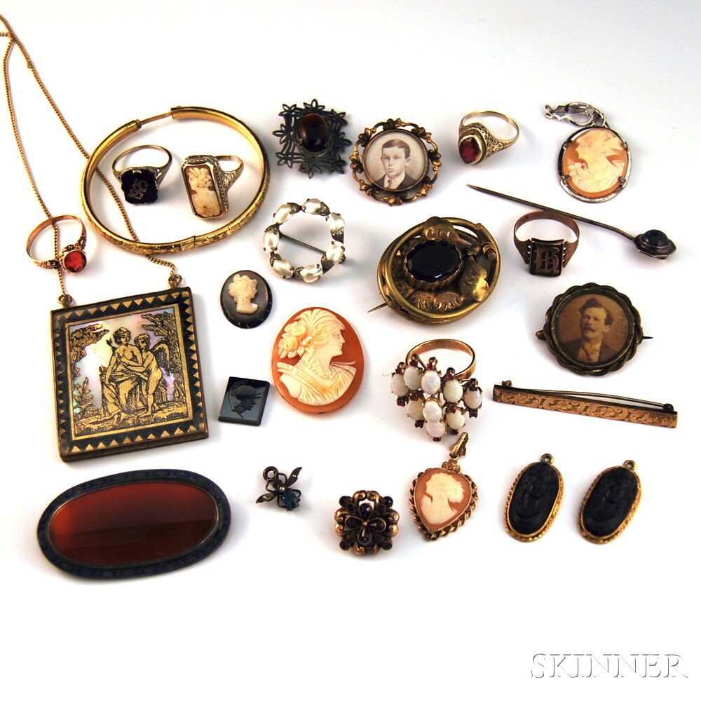 Appraisal: Assorted Group of Mostly Victorian Jewelry including shell-carved cameos a