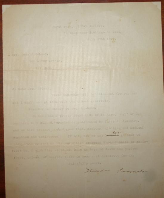 Appraisal: President Theodore Roosevelt TLS to Mrs Donald McLean complaining of