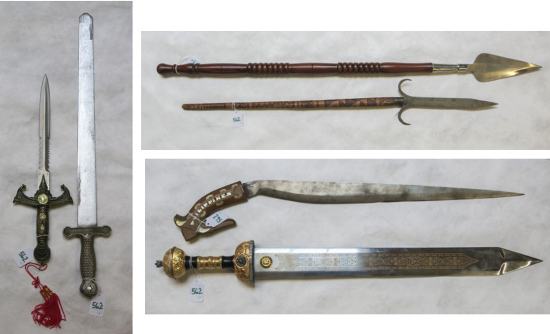 Appraisal: COLLECTION OF SIX EDGED WEAPONS Knights of Pythias master-at-arms short