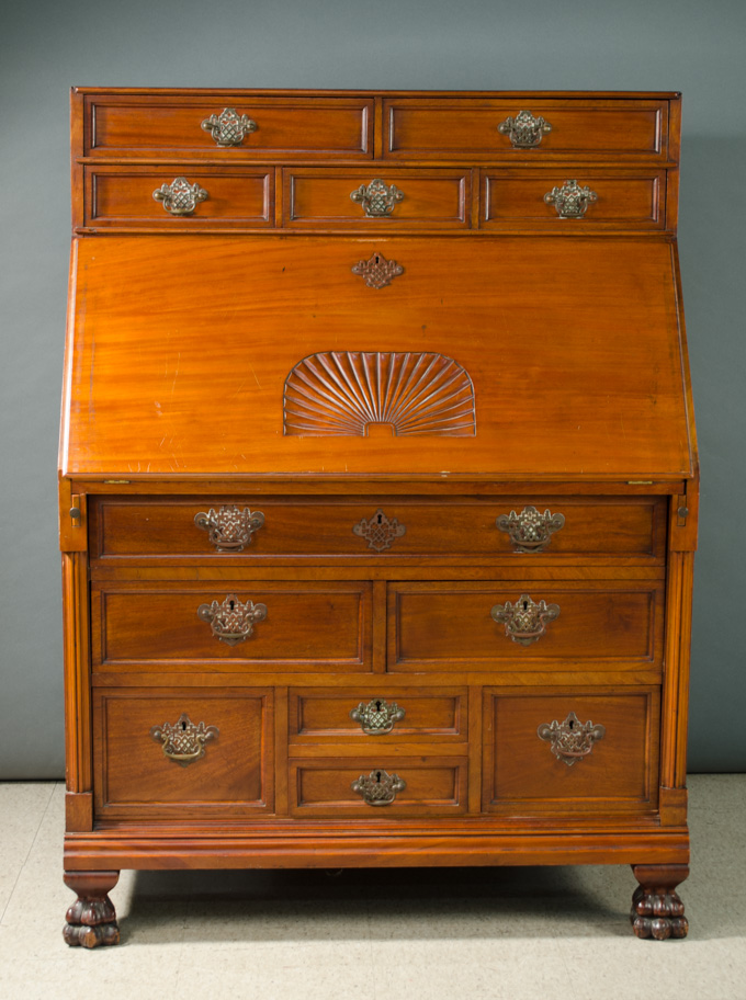 Appraisal: CHIPPENDALE REVIVAL MAHOGANY SLANT-FRONT BUREAU SECRETARY American late th century