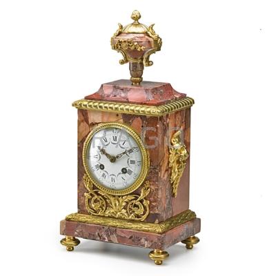 Appraisal: FRENCH DORE BRONZE AND MARBLE MANTLE CLOCK Porcelain dial time