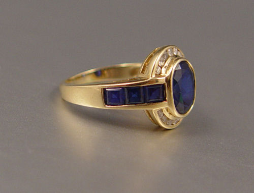 Appraisal: K ART DECO STYLE SAPPHIRE DIAMOND RING K yellow gold